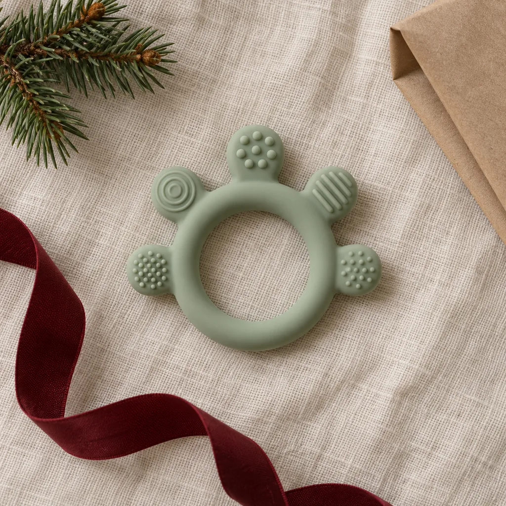 Representative photo-style image of soft gum massager teether — generated, not a specific product
