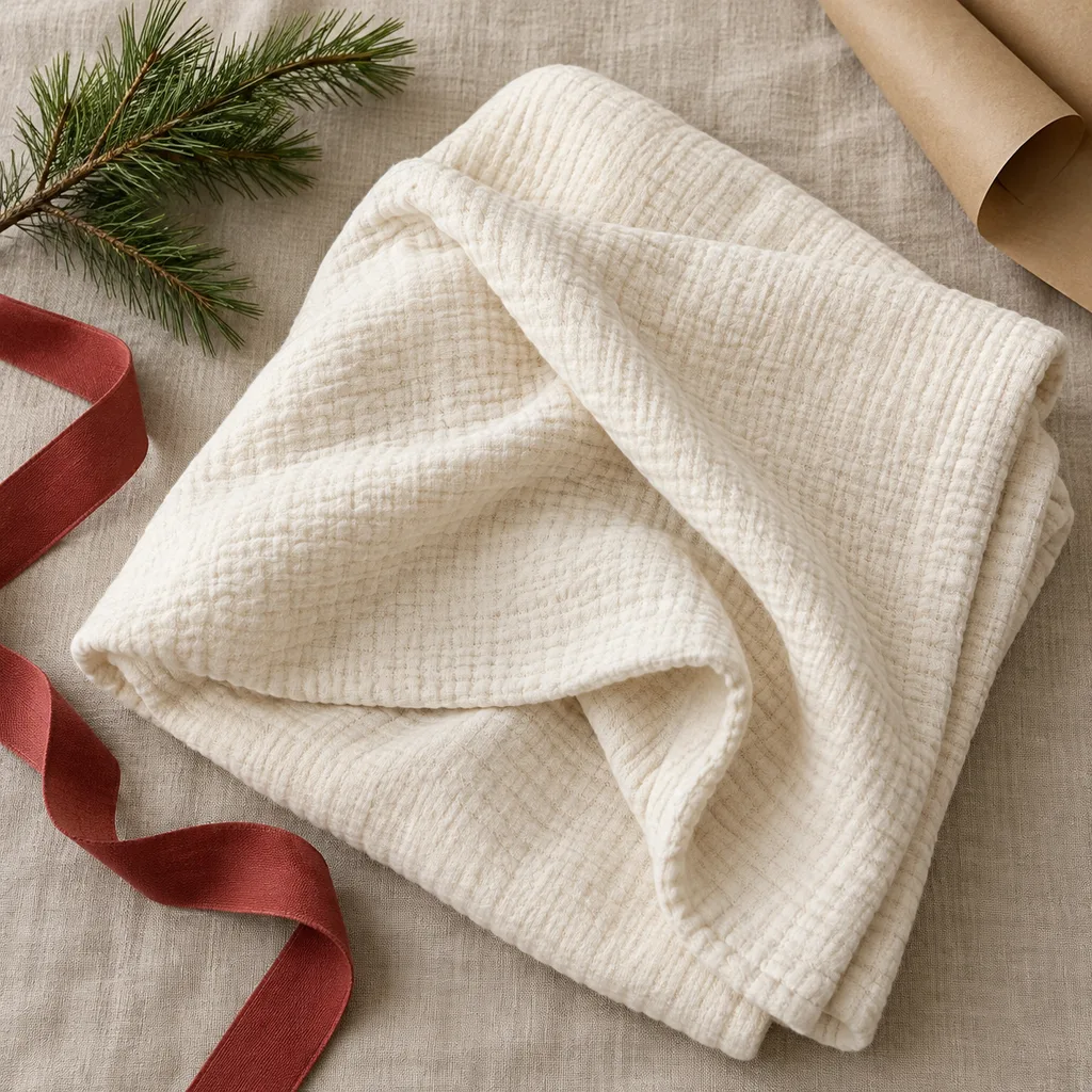 Representative photo-style image of soft organic cotton baby blanket — generated, not a specific product