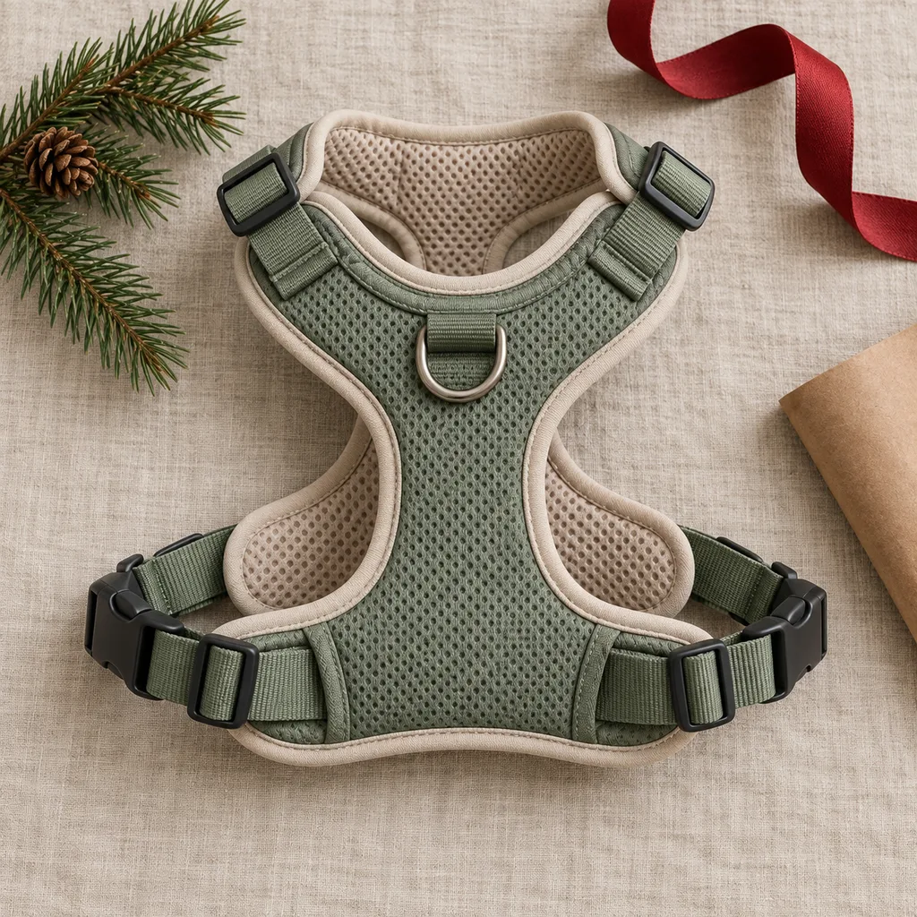 Representative photo-style image of soft padded comfort dog harness — generated, not a specific product