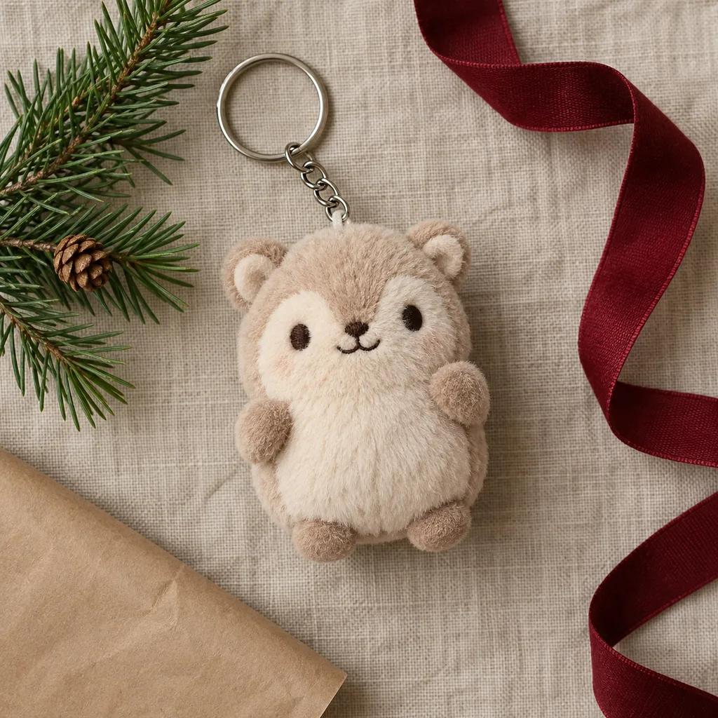 Representative photo-style image of soft plush character keychain — generated, not a specific product