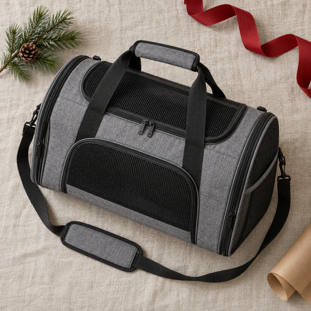 Representative photo-style image of soft-sided pet carrier bag — generated, not a specific product