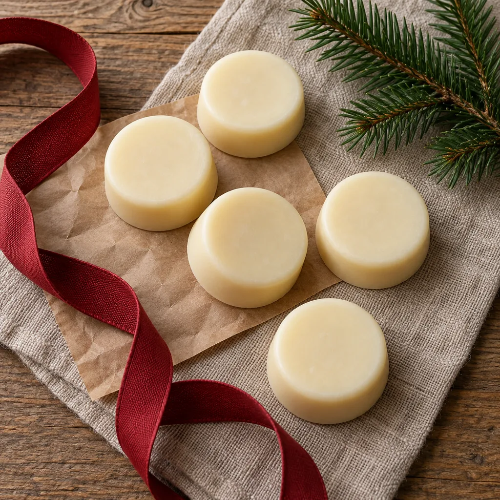 Representative photo-style image of solid hydrating bath melts — generated, not a specific product