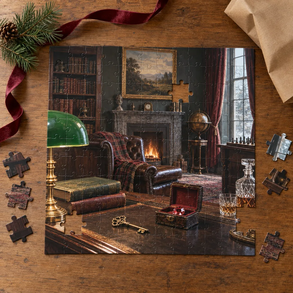 Representative photo-style image of solve a mystery jigsaw puzzle game — generated, not a specific product