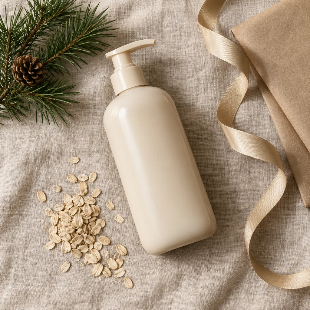 Representative photo-style image of soothing oatmeal pet shampoo — generated, not a specific product