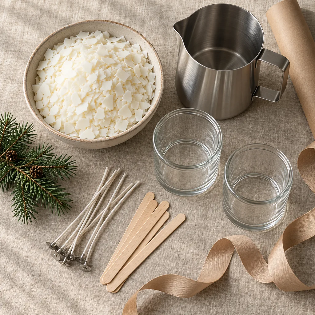 Representative photo-style image of soy wax candle making kit — generated, not a specific product