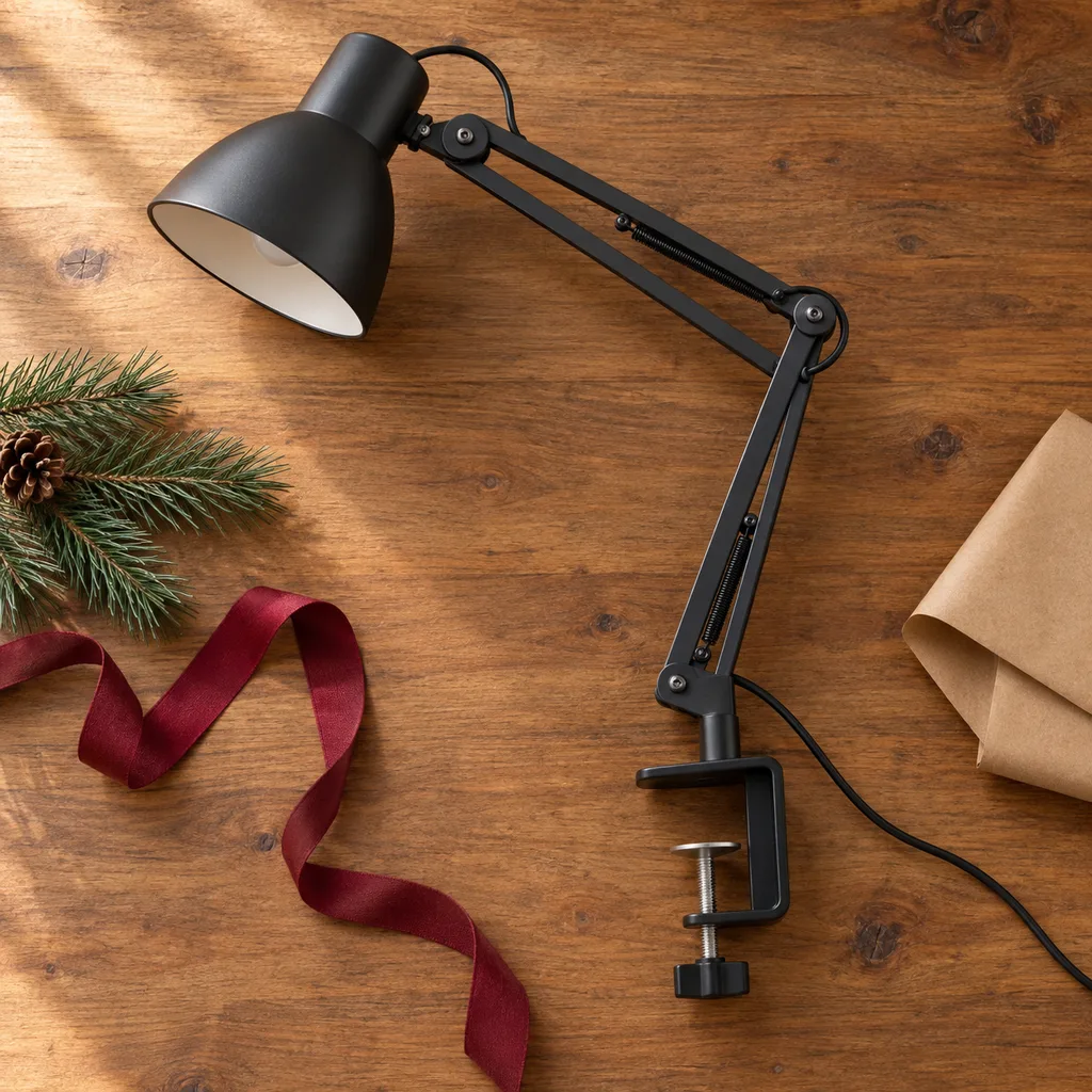 Representative photo-style image of space-saving clamp-on desk lamp — generated, not a specific product