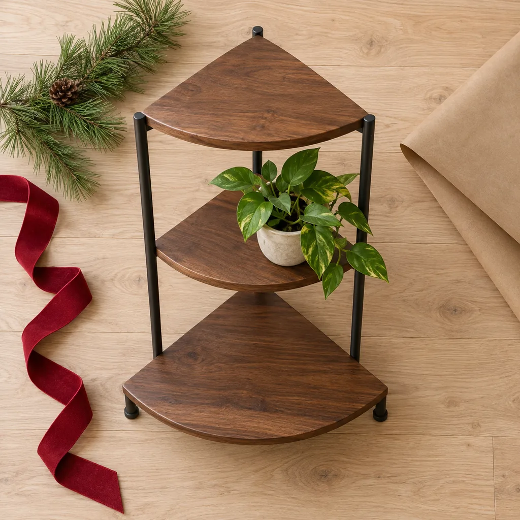 Representative photo-style image of space-saving corner plant holder — generated, not a specific product
