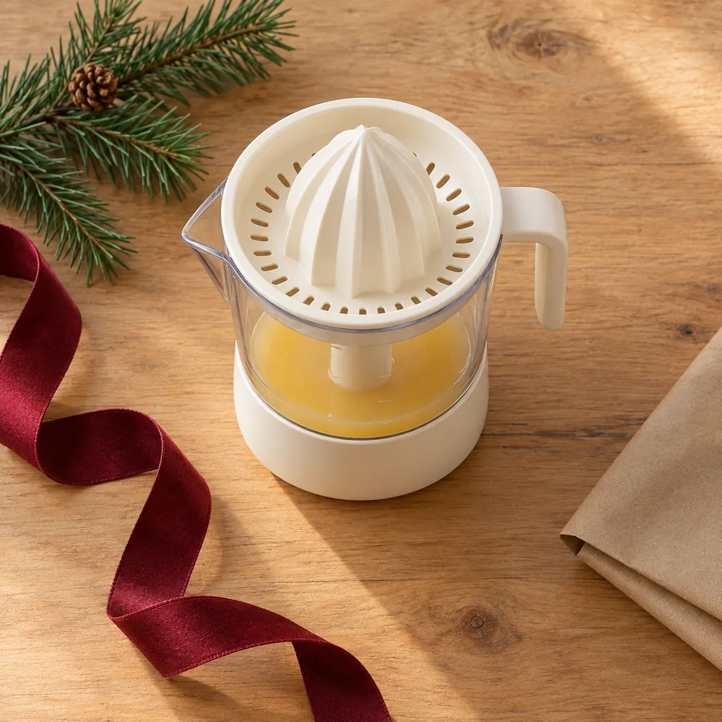 Representative photo-style image of space-saving personal juicer — generated, not a specific product