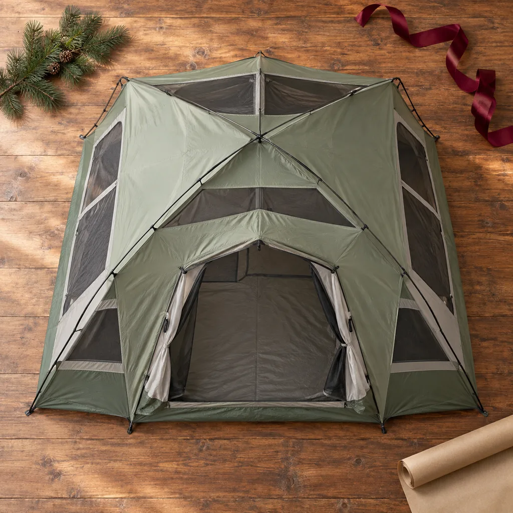 Representative photo-style image of spacious family camping tent — generated, not a specific product