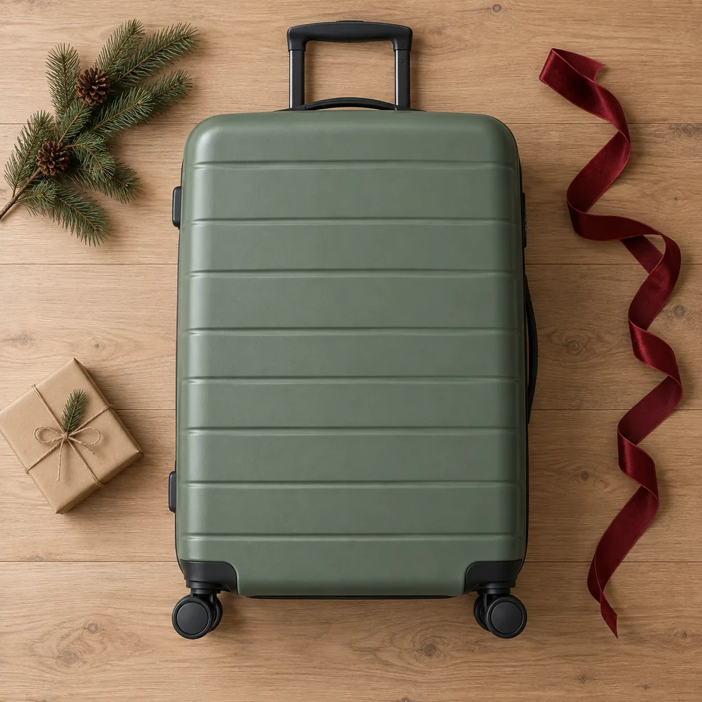 Representative photo-style image of spacious large checked suitcase — generated, not a specific product
