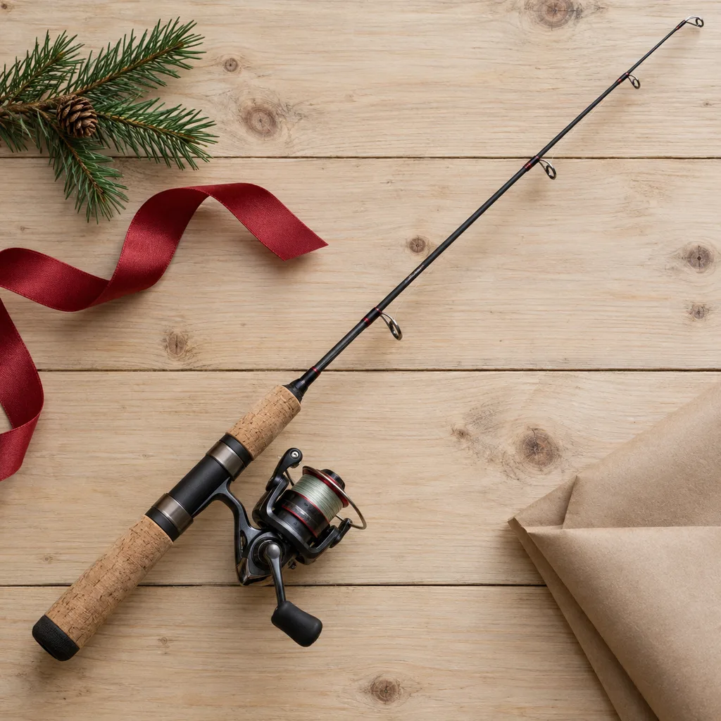 Representative photo-style image of specialized ice fishing rod — generated, not a specific product