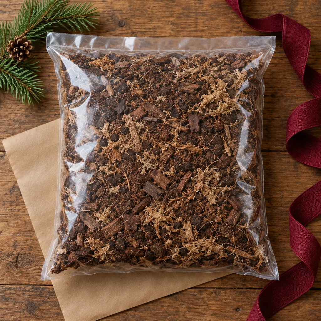 Representative photo-style image of specialized reptile substrate bag — generated, not a specific product