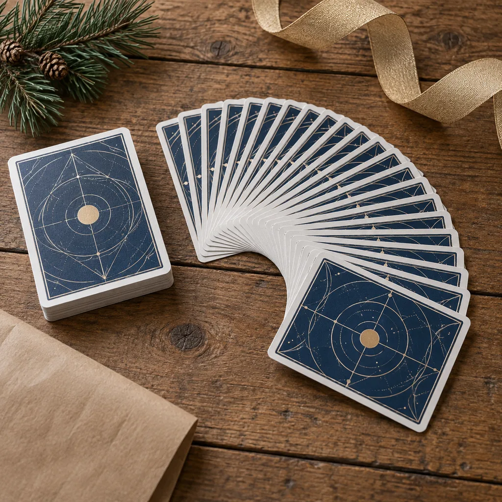 Representative photo-style image of specialty cardistry playing cards — generated, not a specific product