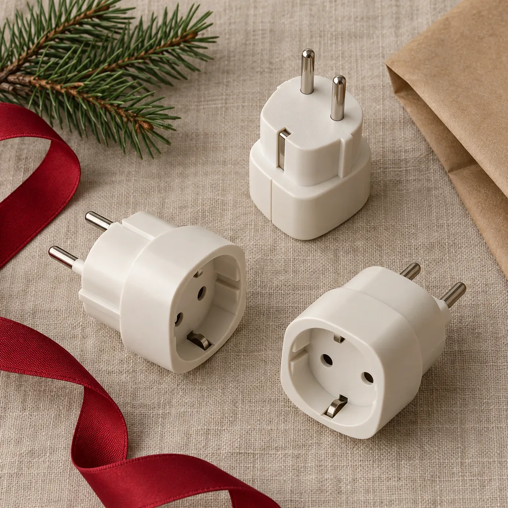 Representative photo-style image of specific region travel plug adapter set — generated, not a specific product