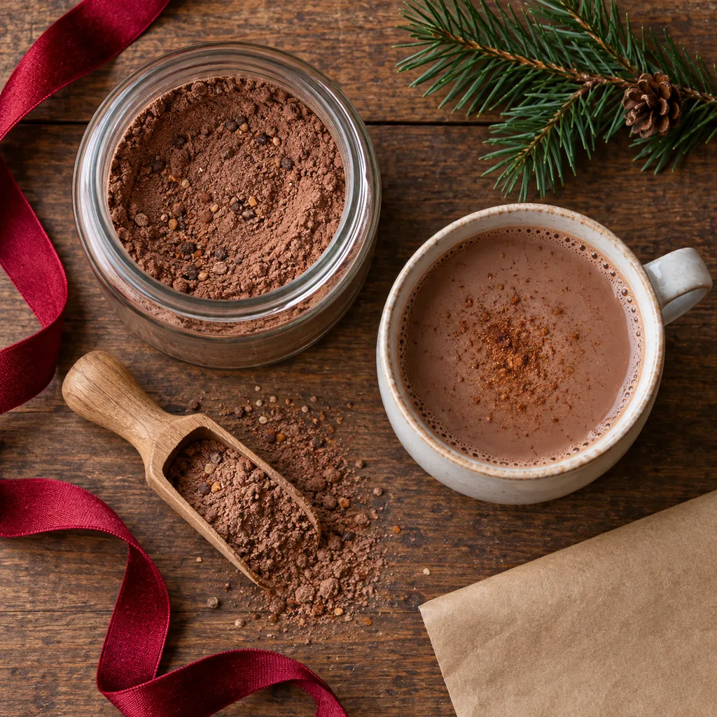 Representative photo-style image of spiced winter hot chocolate mix — generated, not a specific product