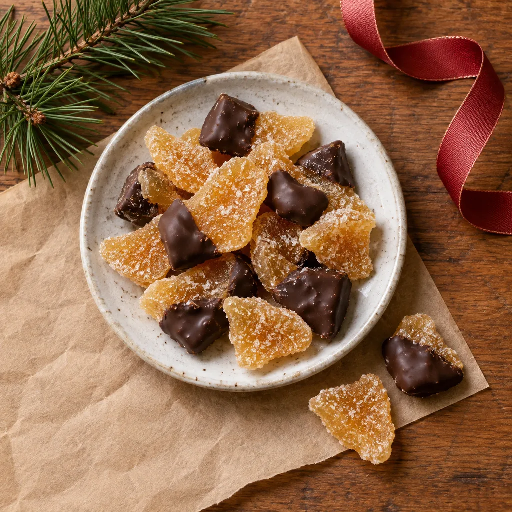 Representative photo-style image of spicy candied ginger chews — generated, not a specific product