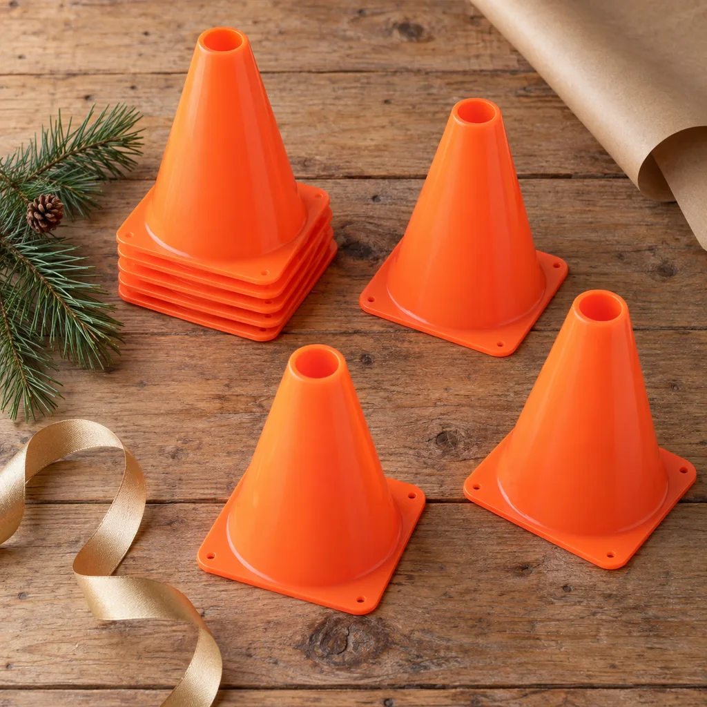 Representative photo-style image of sports field marker cones — generated, not a specific product