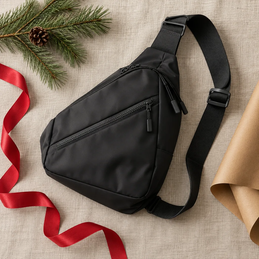 Representative photo-style image of sporty nylon sling bag — generated, not a specific product