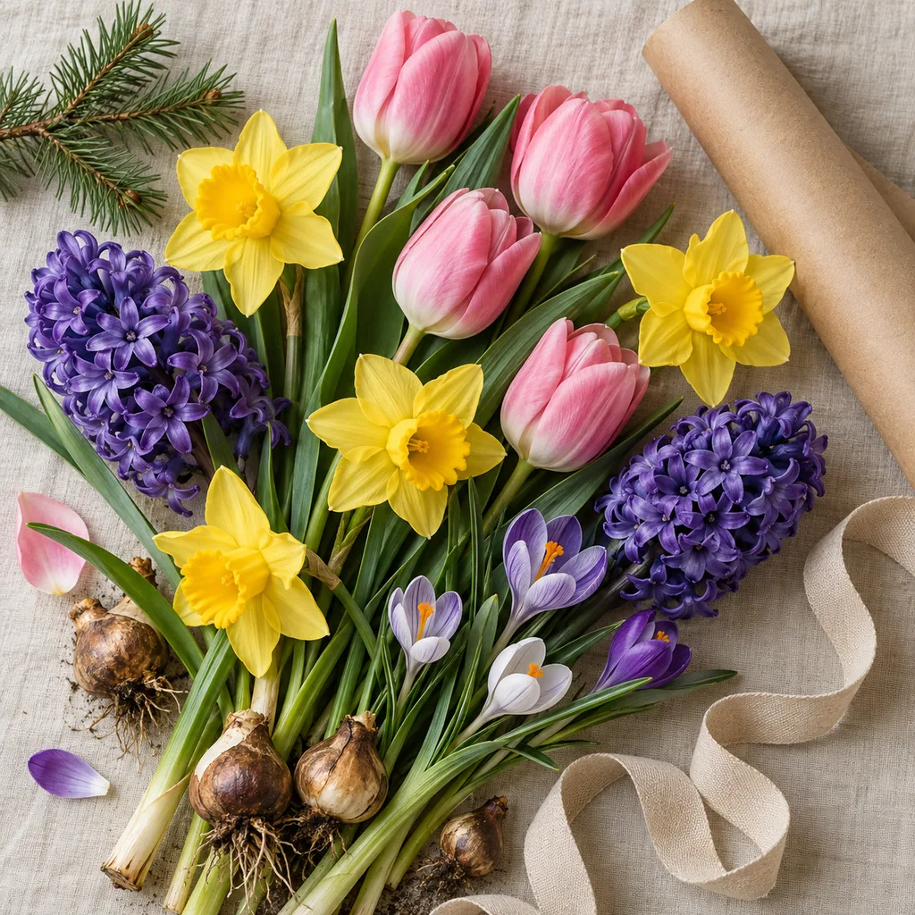 Representative photo-style image of spring flowering bulb assortment — generated, not a specific product