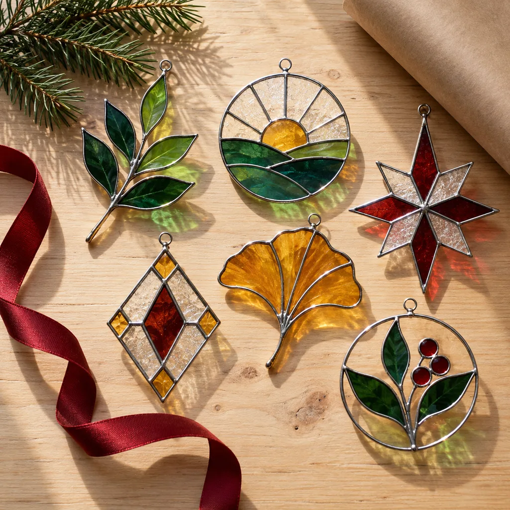 Representative photo-style image of stained glass suncatchers — generated, not a specific product