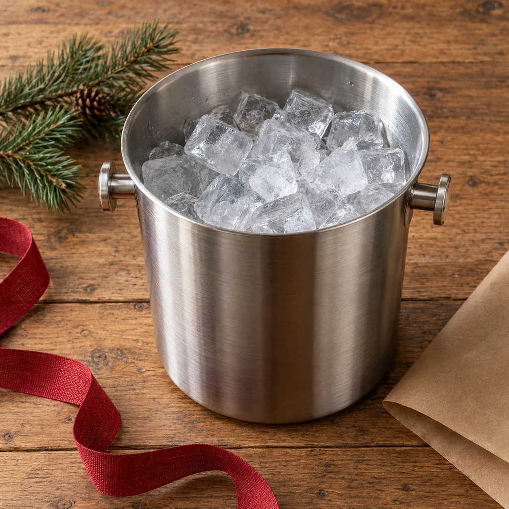 Representative photo-style image of stainless steel ice bucket — generated, not a specific product