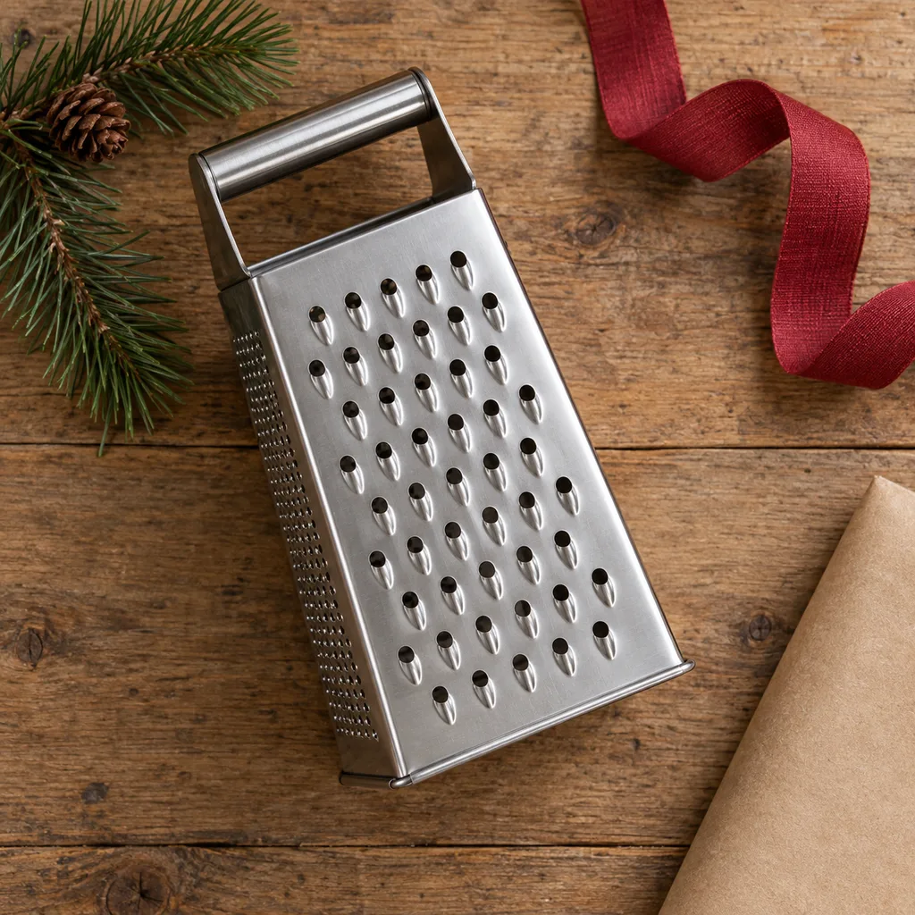 Representative photo-style image of stainless steel box grater — generated, not a specific product