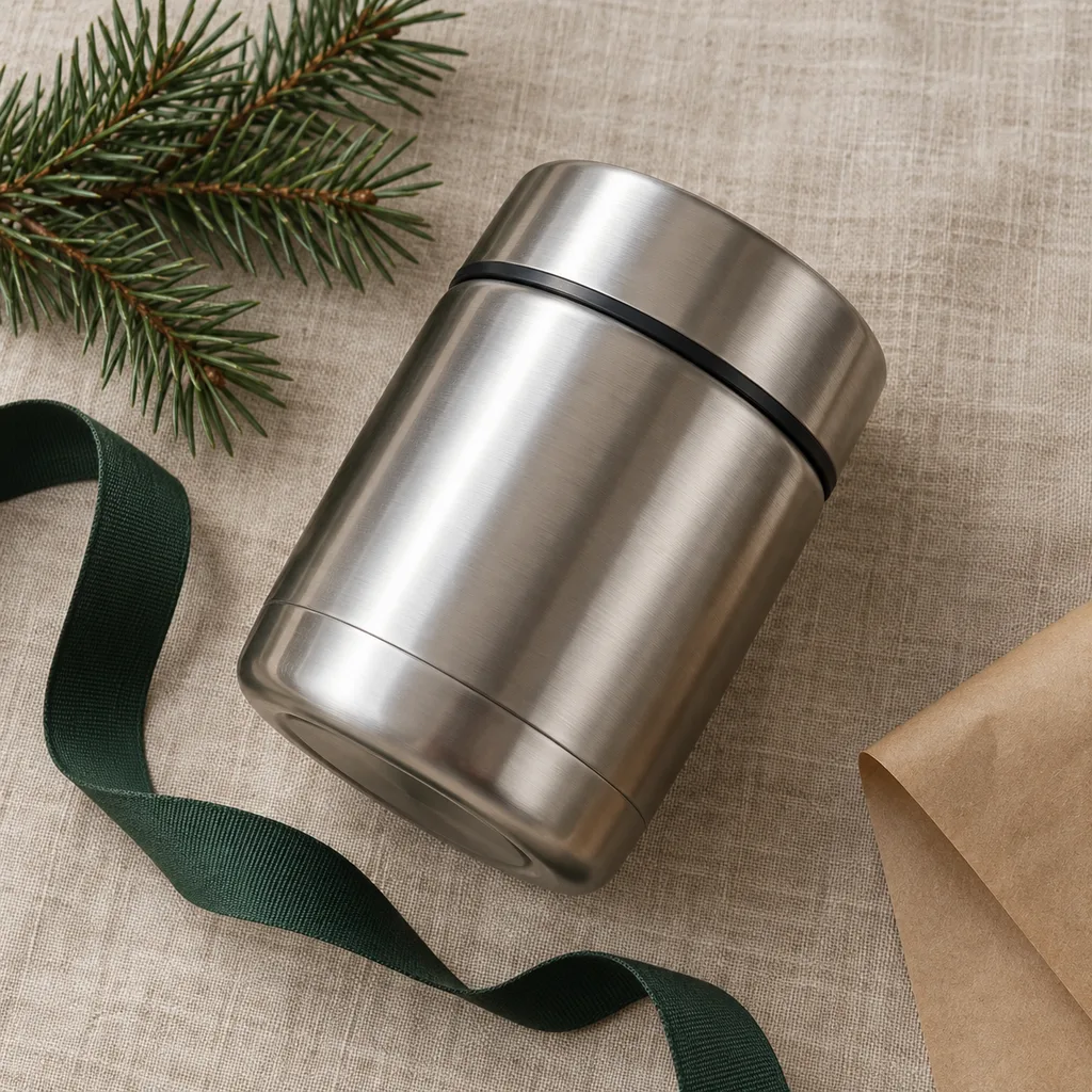 Representative photo-style image of stainless steel thermal food jar — generated, not a specific product