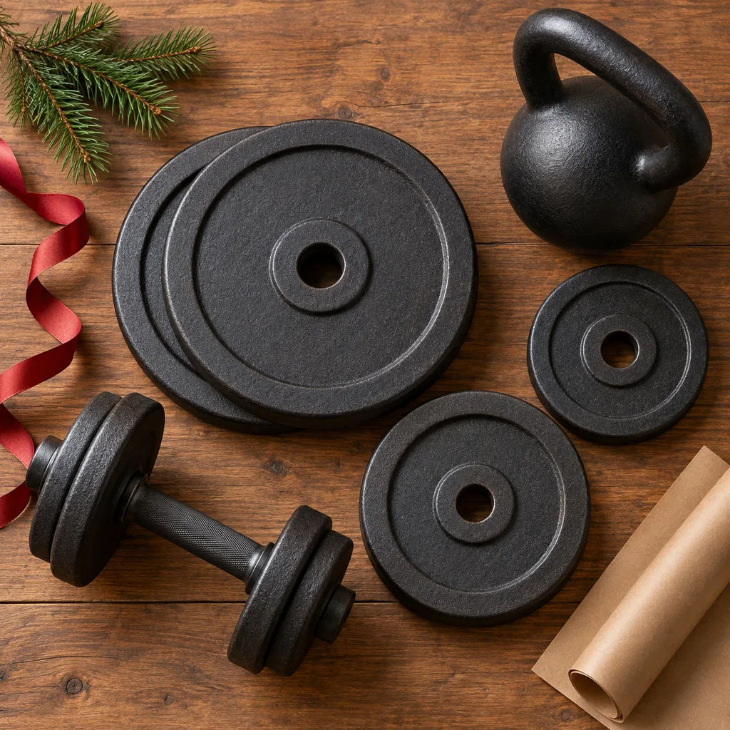 Representative photo-style image of standard olympic weight plates — generated, not a specific product
