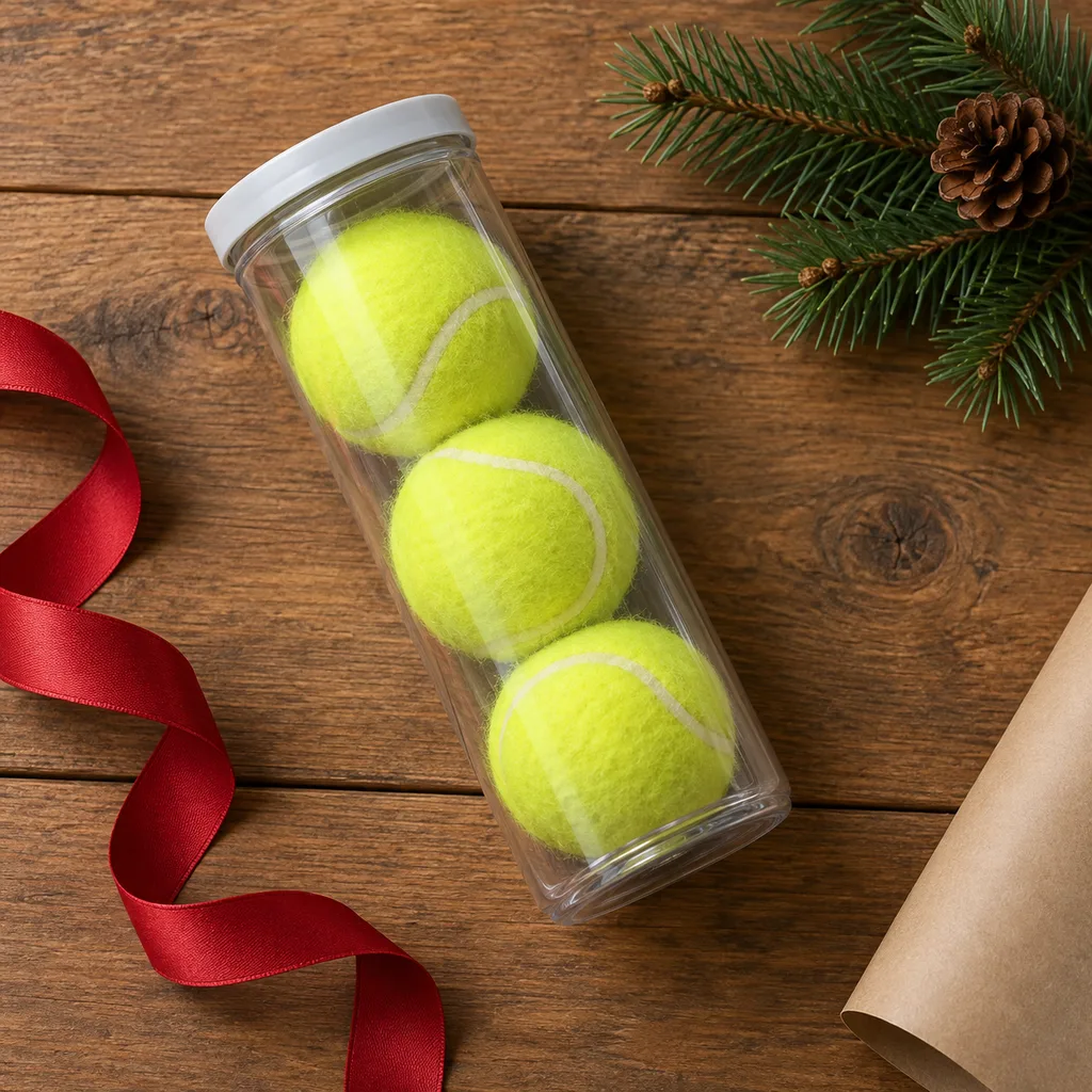 Representative photo-style image of standard tennis ball canister — generated, not a specific product