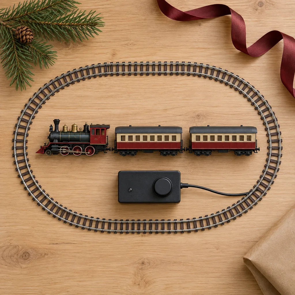 Representative photo-style image of starter model train set — generated, not a specific product