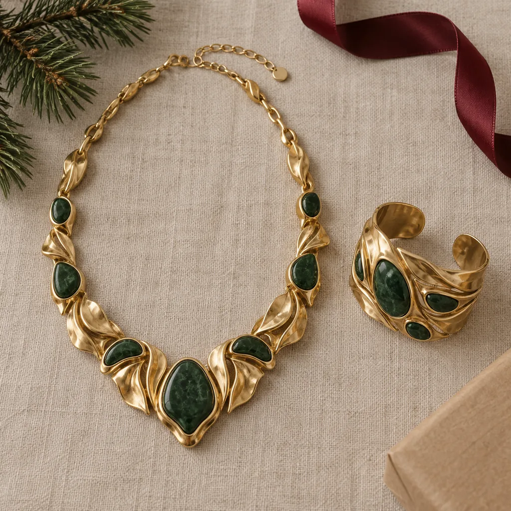 Representative photo-style image of statement necklace and cuff set — generated, not a specific product
