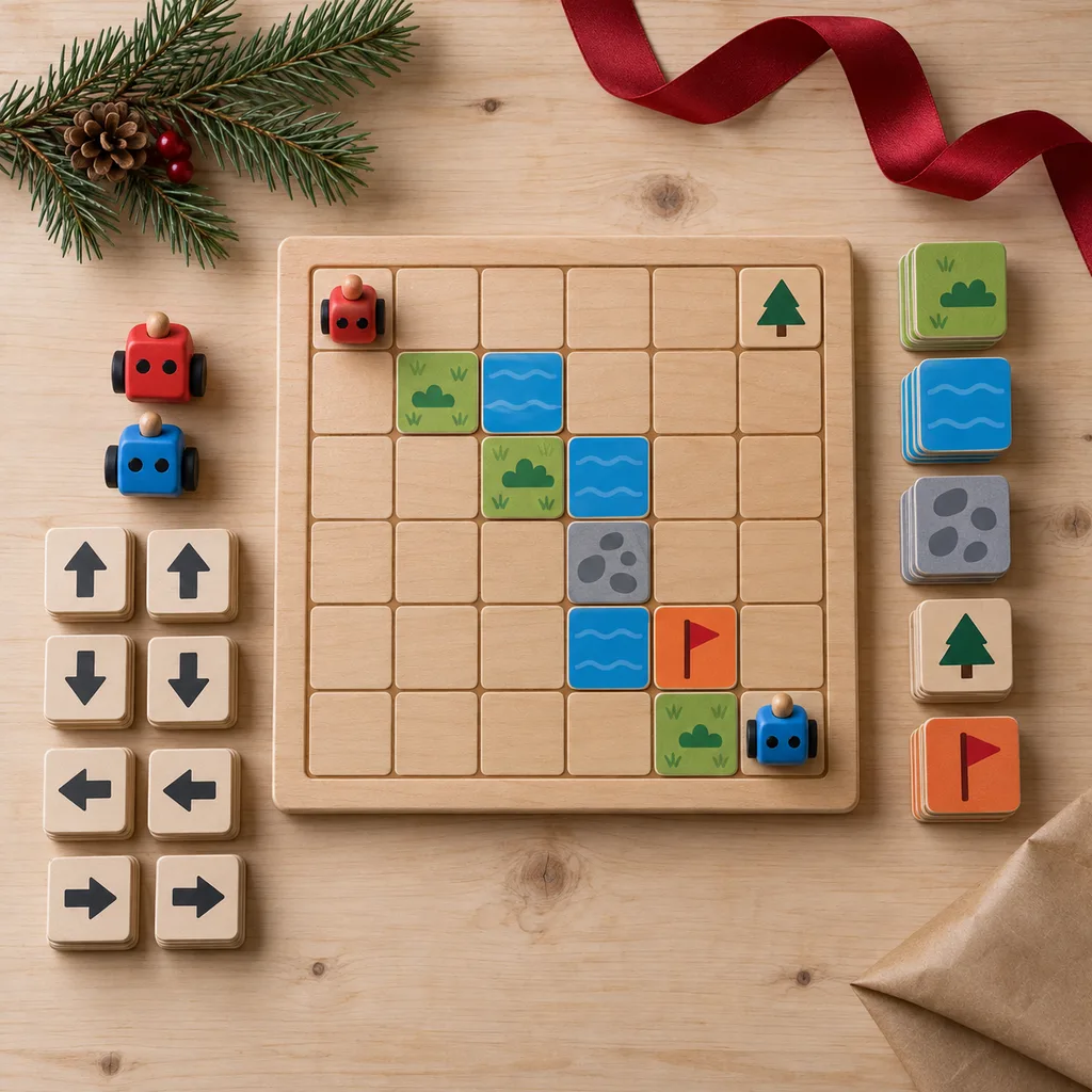 Representative photo-style image of strategy coding board game — generated, not a specific product