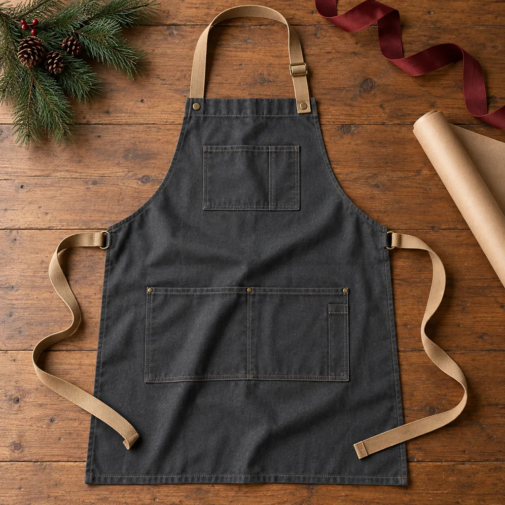 Representative photo-style image of stylish barista server apron — generated, not a specific product