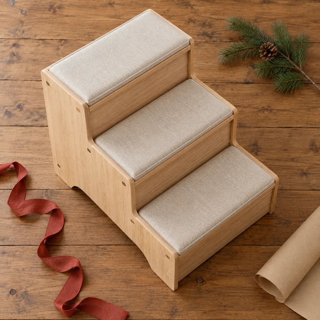 Representative photo-style image of stylish pet furniture steps — generated, not a specific product