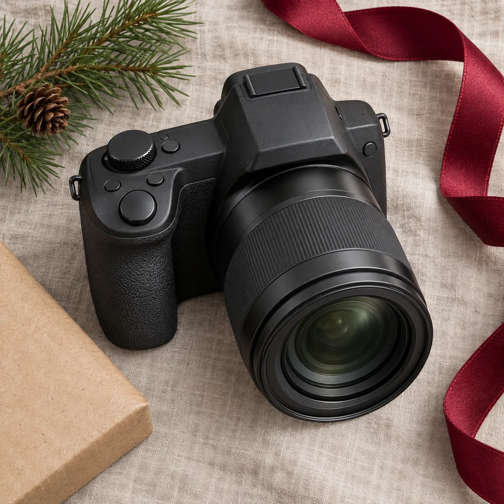 Representative photo-style image of superzoom bridge digital camera — generated, not a specific product