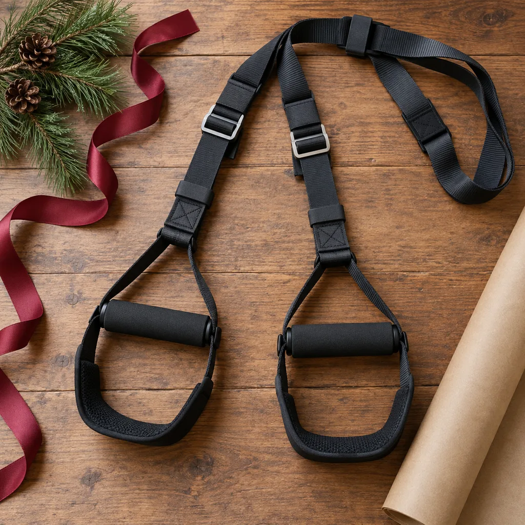 Representative photo-style image of suspension trainer with foot cradles — generated, not a specific product