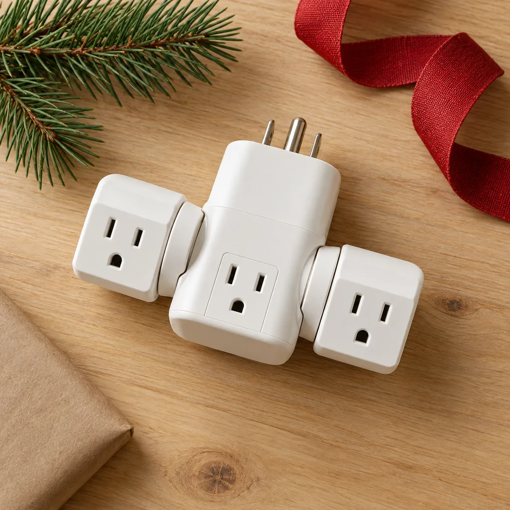 Representative photo-style image of swiveling outlet surge protector — generated, not a specific product