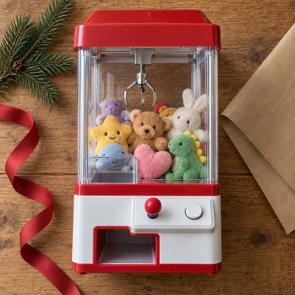 Representative photo-style image of tabletop carnival claw game — generated, not a specific product
