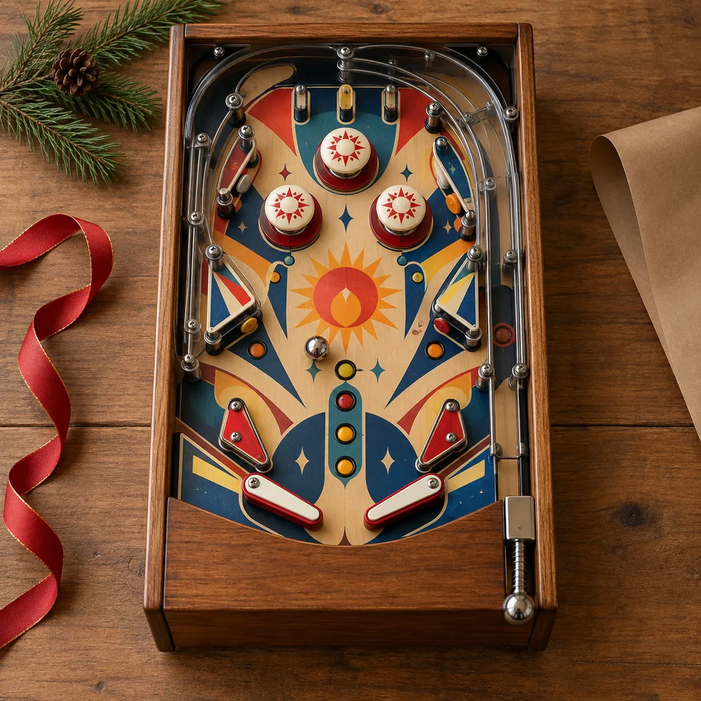 Representative photo-style image of tabletop pinball game — generated, not a specific product
