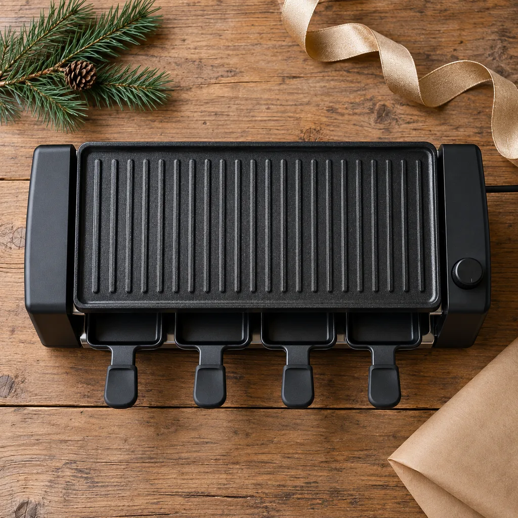 Representative photo-style image of tabletop raclette grill — generated, not a specific product