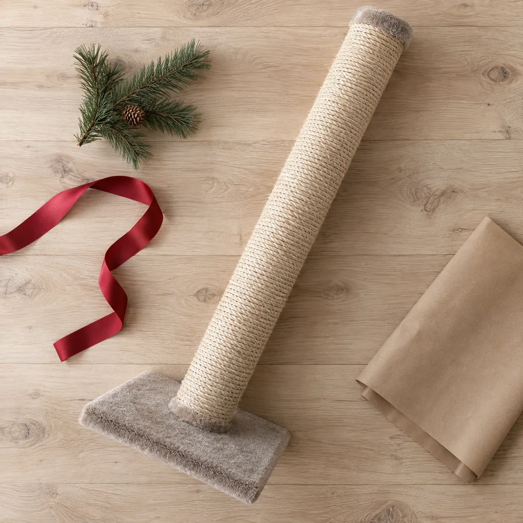 Representative photo-style image of tall sisal cat scratching post — generated, not a specific product