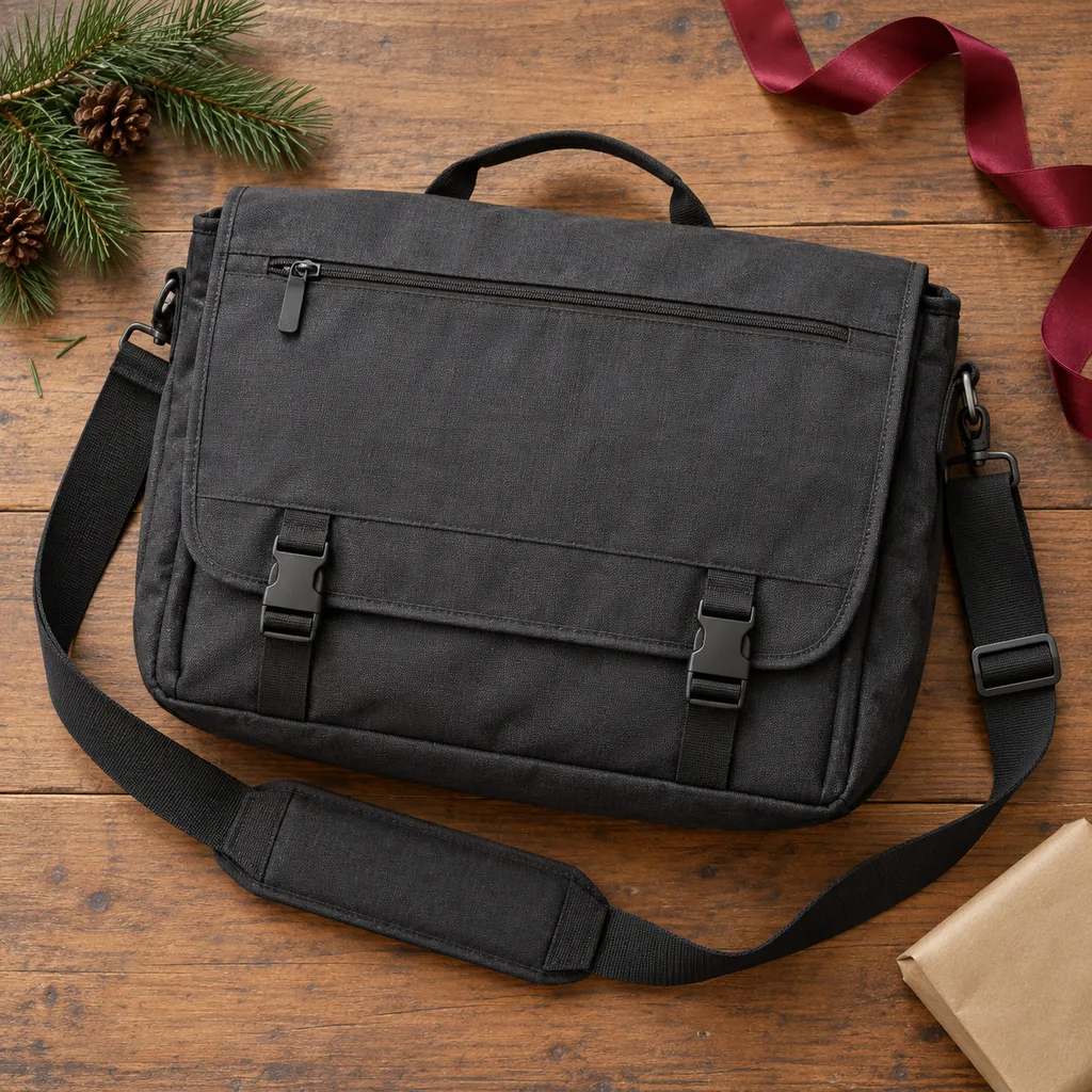 Representative photo-style image of tech messenger bag — generated, not a specific product