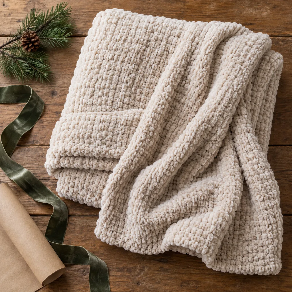 Representative photo-style image of textured chenille accent throw — generated, not a specific product