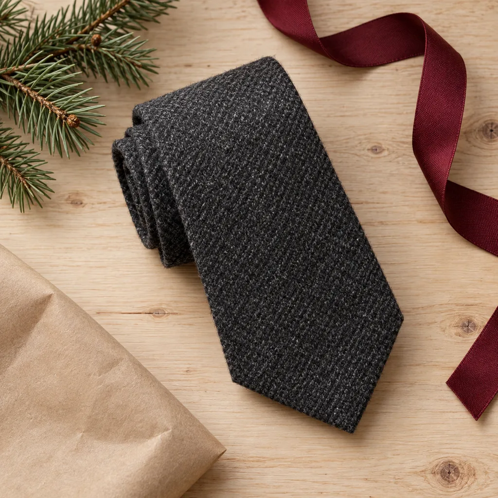 Representative photo-style image of textured wool blend necktie — generated, not a specific product