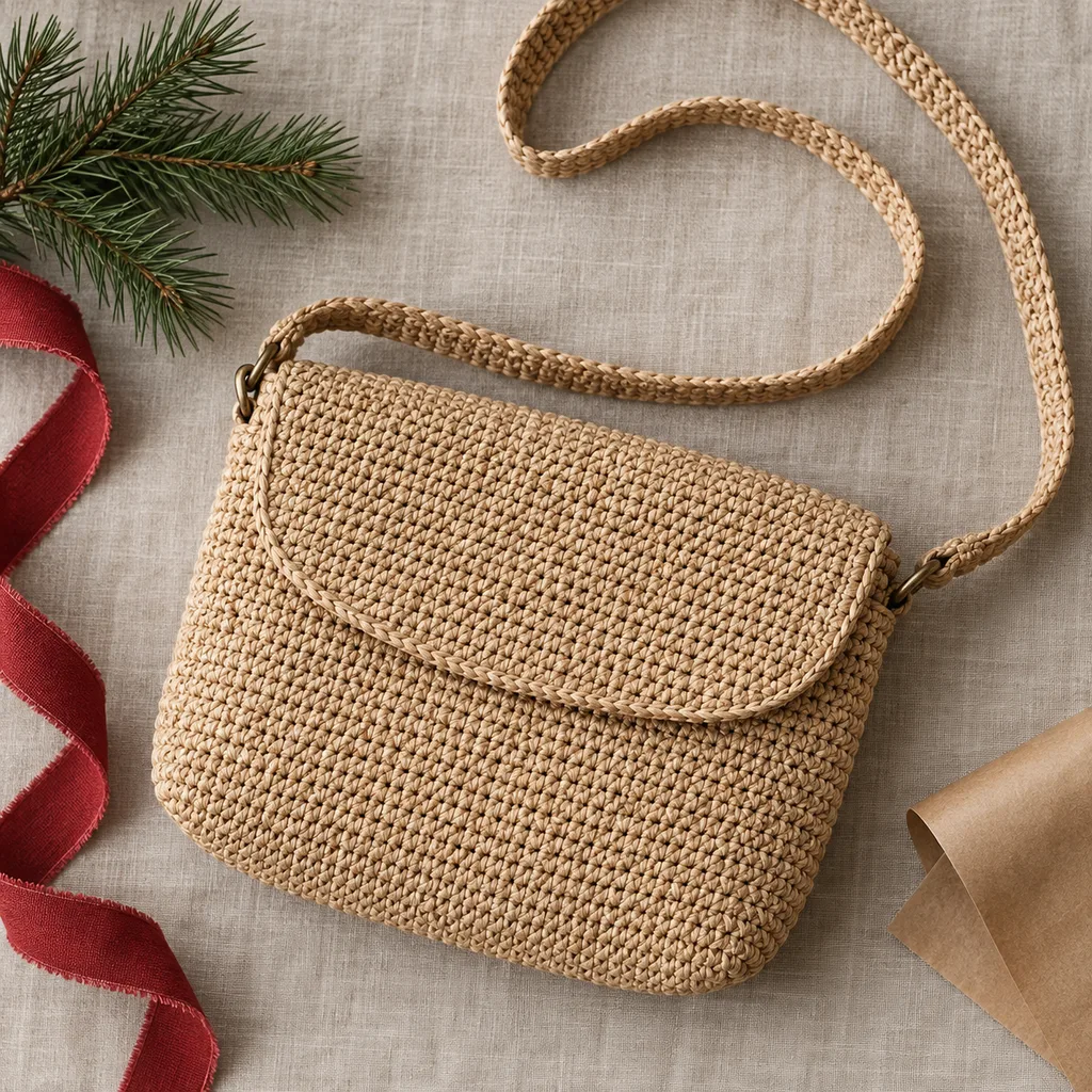 Representative photo-style image of textured woven crossbody — generated, not a specific product
