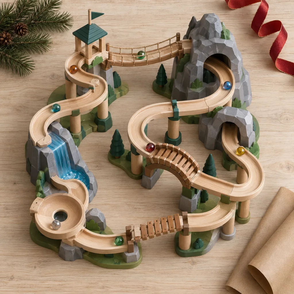 Representative photo-style image of themed adventure marble coaster — generated, not a specific product