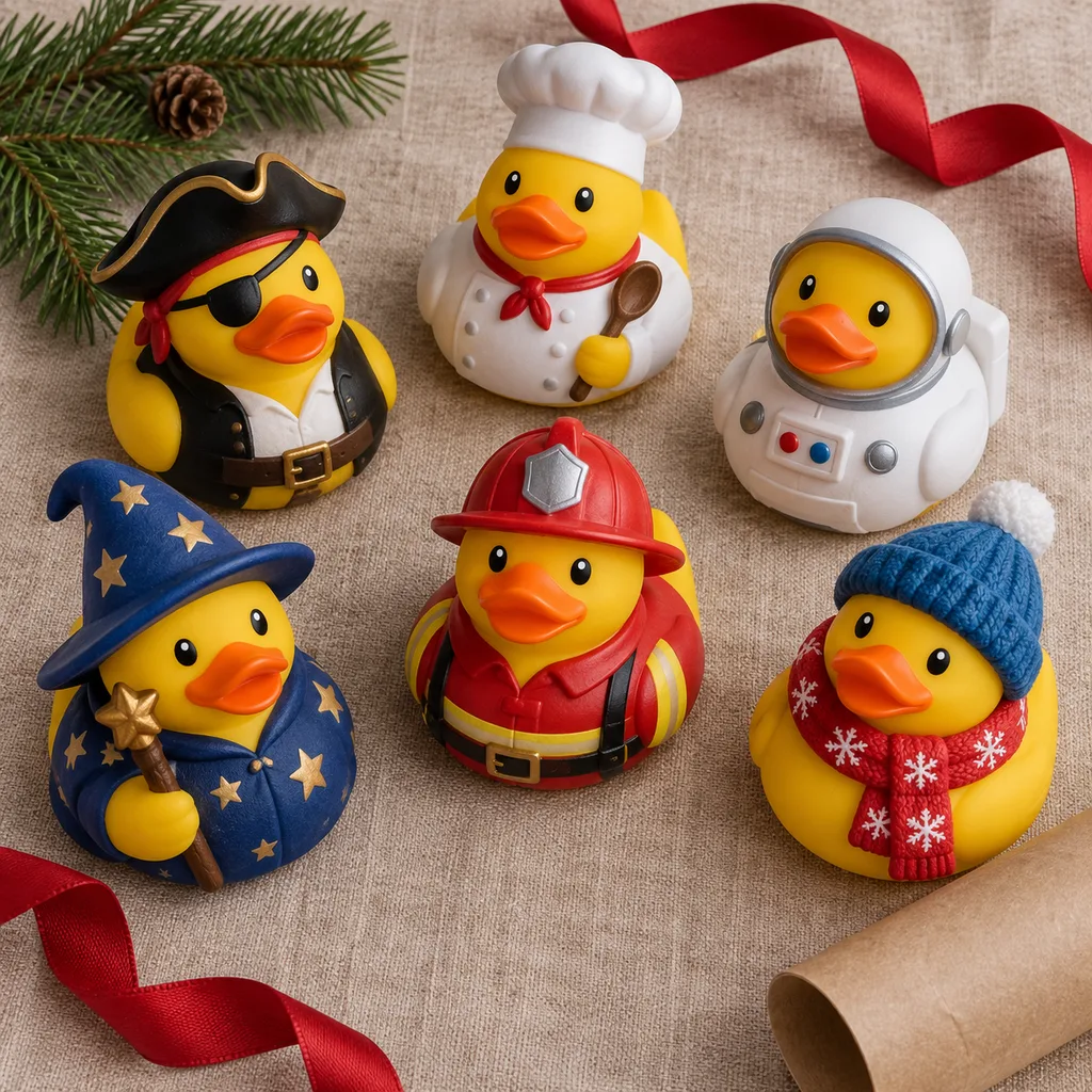 Representative photo-style image of themed character rubber duck assortment — generated, not a specific product