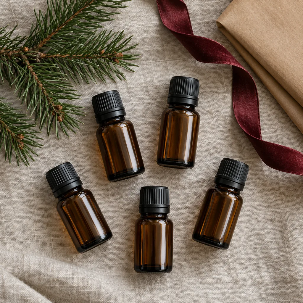 Representative photo-style image of themed essential oil blend collection — generated, not a specific product