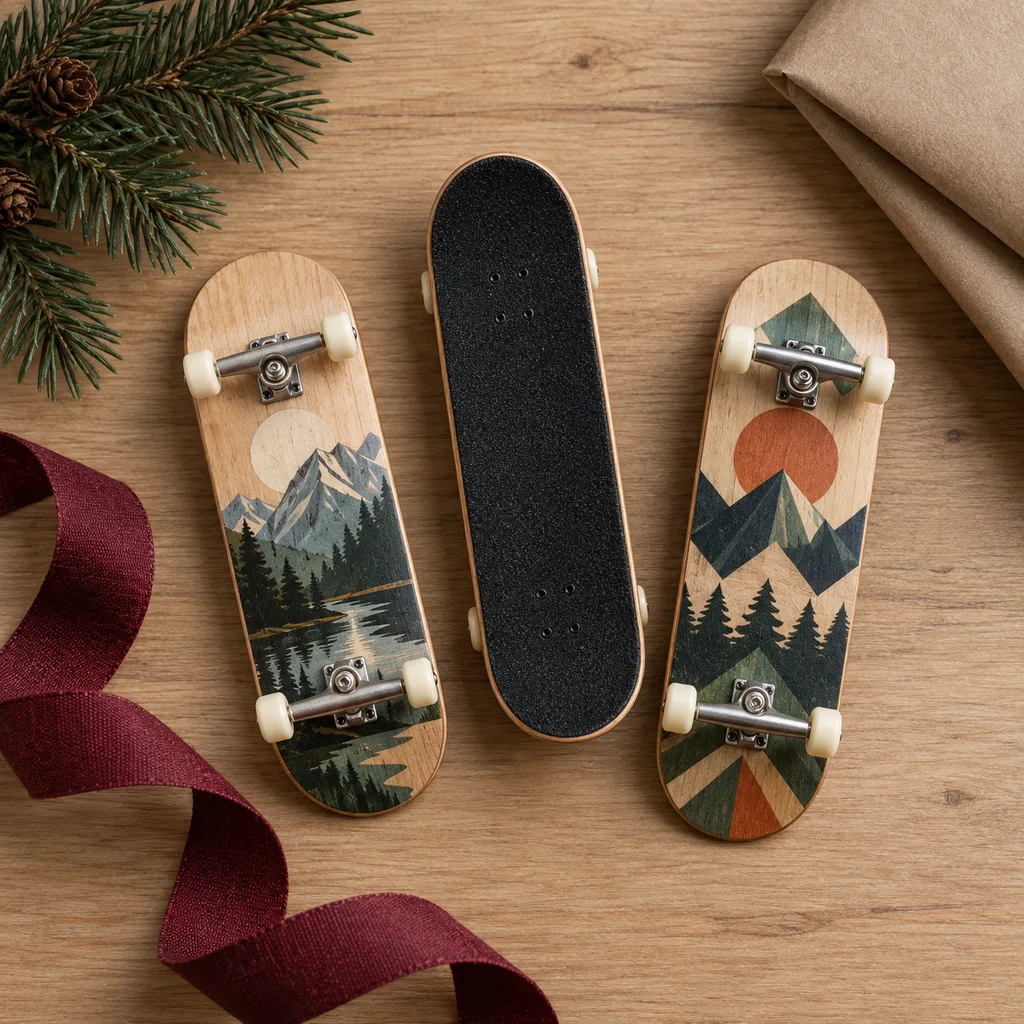 Representative photo-style image of themed graphic fingerboard set — generated, not a specific product