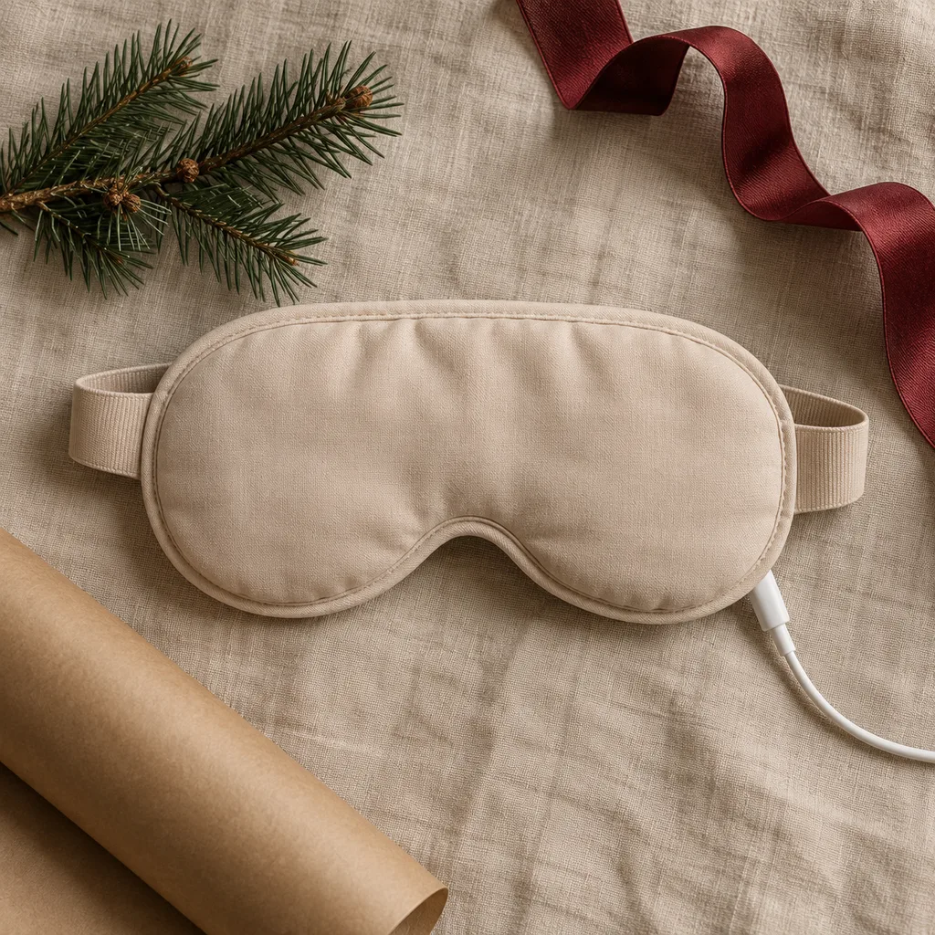 Representative photo-style image of therapeutic heated eye mask — generated, not a specific product